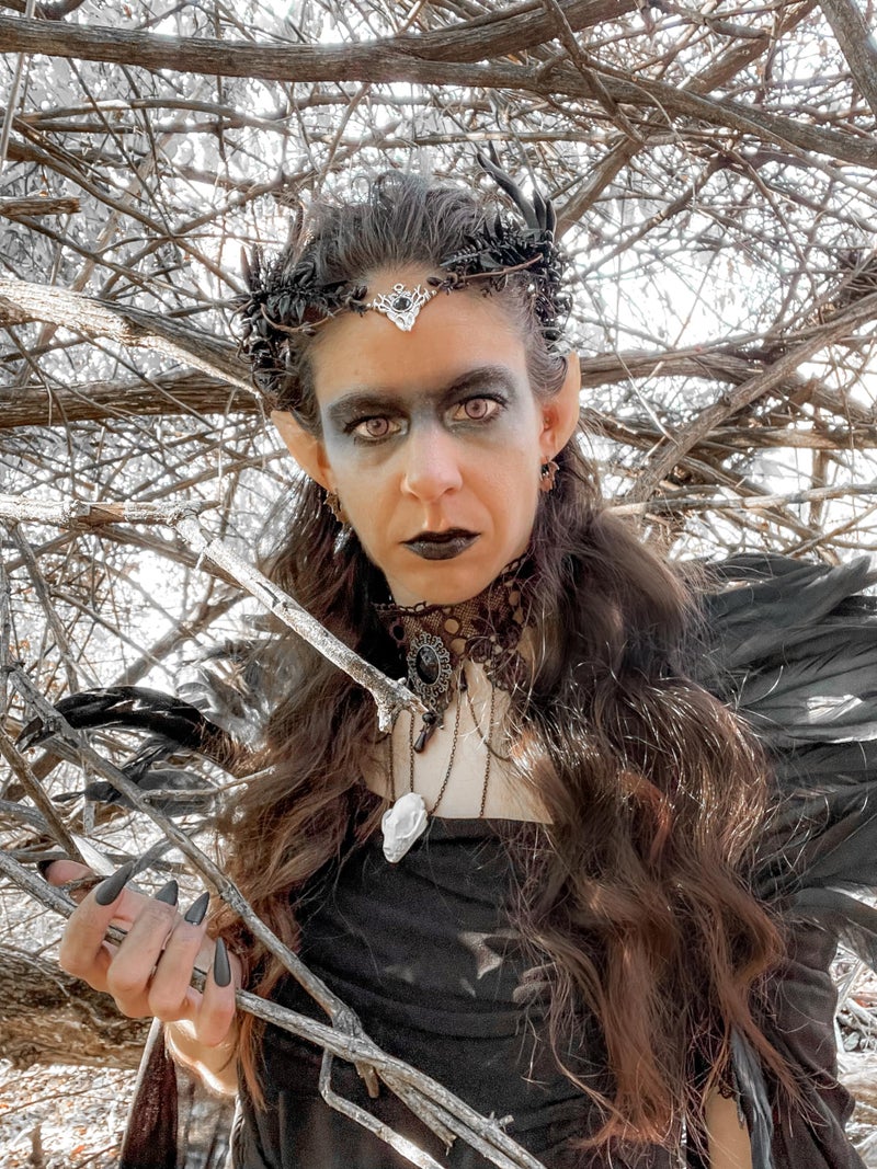 MOSTORY Gothic Black Antler Crown - Dark Elf Headpiece Forest Fairy Headband Fae Deer Horns Circlet for Women Renaissance Renfaire Cosplay Goth Wedding Halloween - Image 3